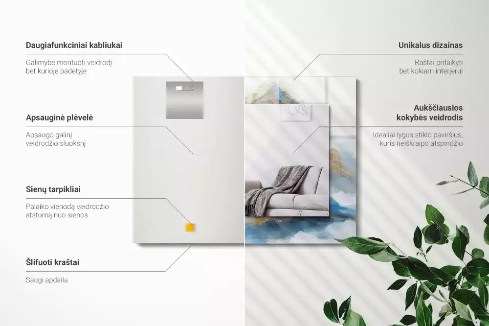 Négyszögletes díszes tükör Hegyek a ködben