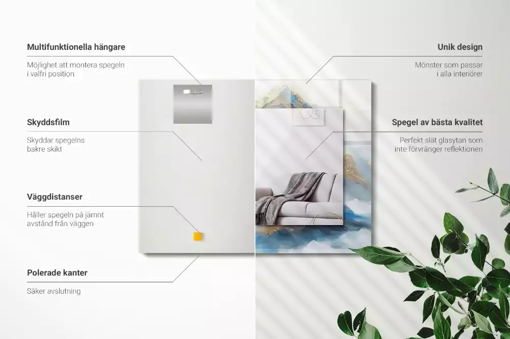 Négyszögletes díszes tükör Hegyek a ködben