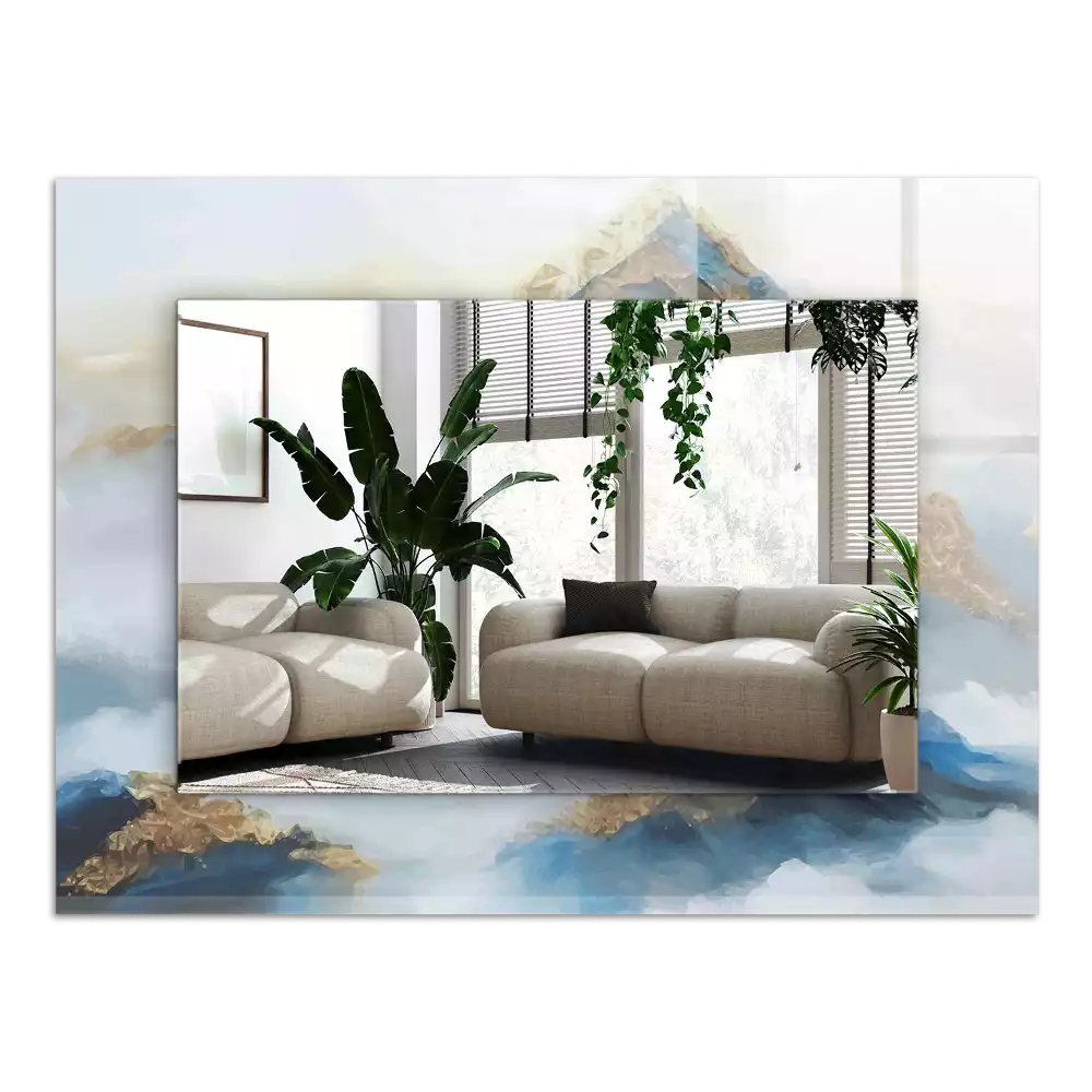 Négyszögletes díszes tükör Hegyek a ködben