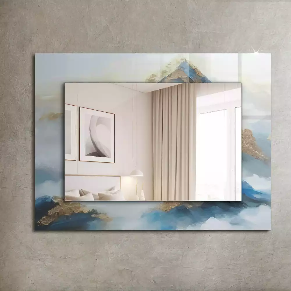Négyszögletes díszes tükör Hegyek a ködben