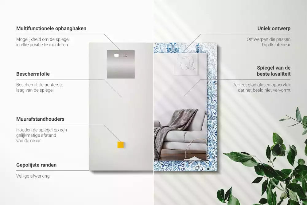 Négyszögletes díszes tükör Kék dekoratív csempe