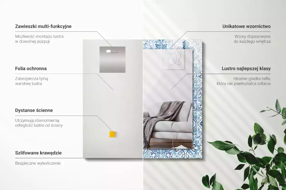 Négyszögletes díszes tükör Kék dekoratív csempe