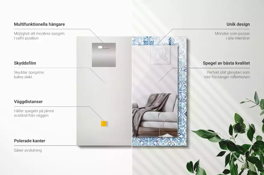 Négyszögletes díszes tükör Kék dekoratív csempe