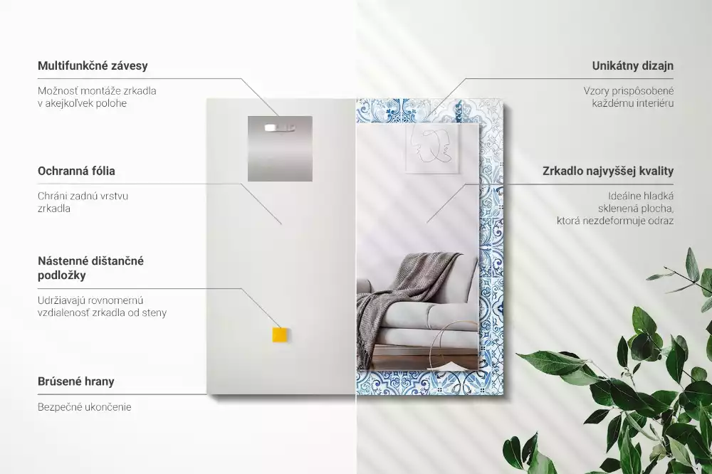 Négyszögletes díszes tükör Kék dekoratív csempe