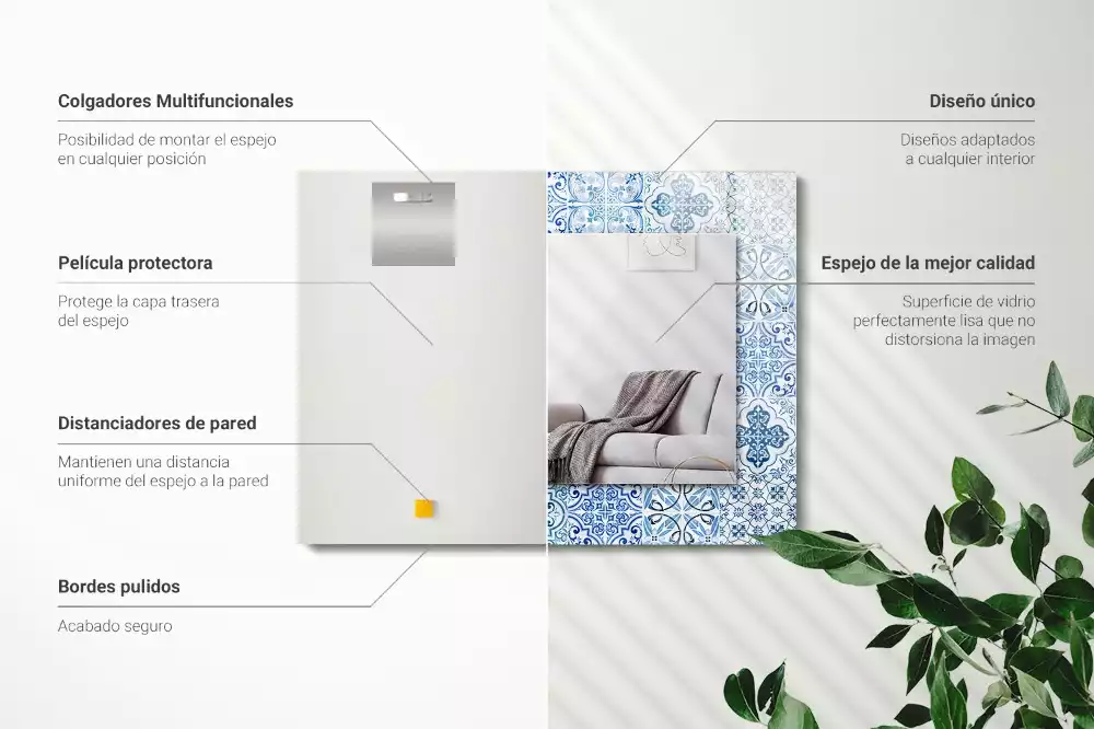 Négyszögletes díszes tükör Kék dekoratív csempe