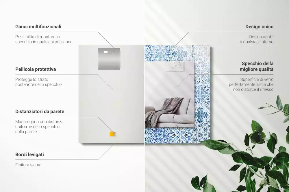 Négyszögletes díszes tükör Kék dekoratív csempe