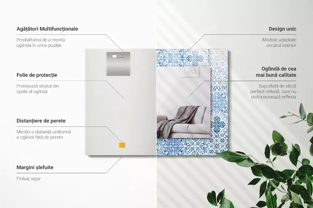 Négyszögletes díszes tükör Kék dekoratív csempe