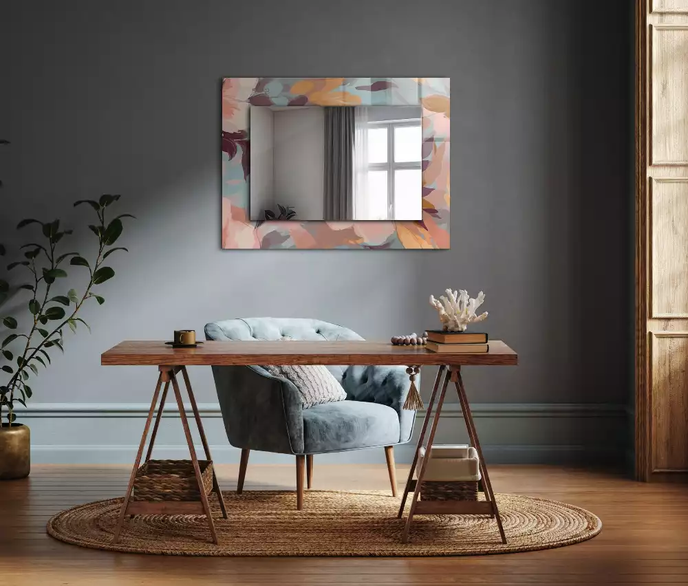 Négyszögletes díszes tükör Virágok levelei pasztell