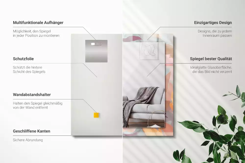 Négyszögletes díszes tükör Virágok levelei pasztell