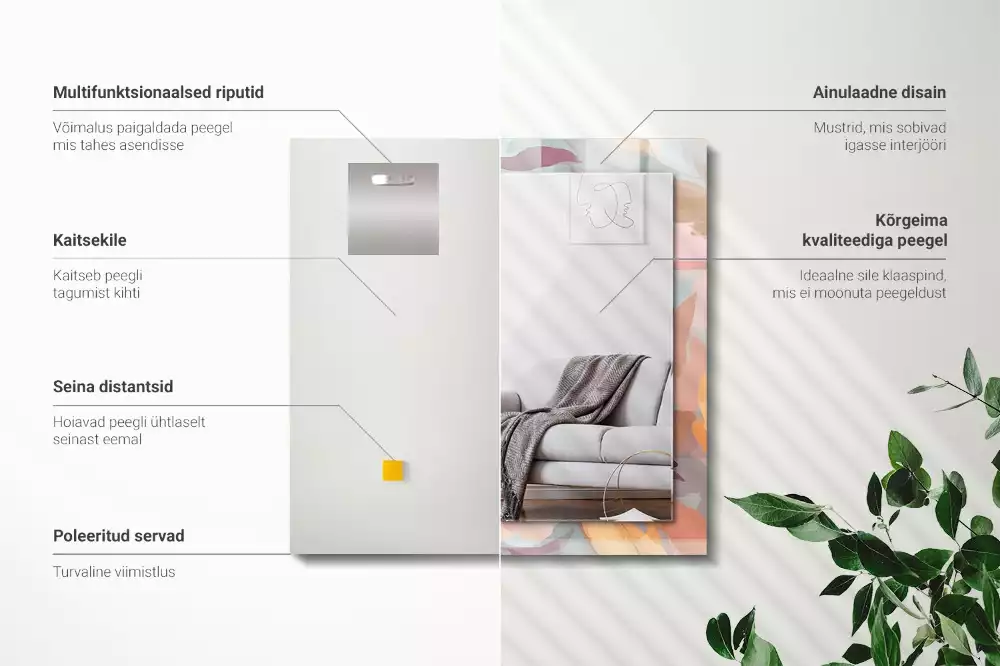 Négyszögletes díszes tükör Virágok levelei pasztell