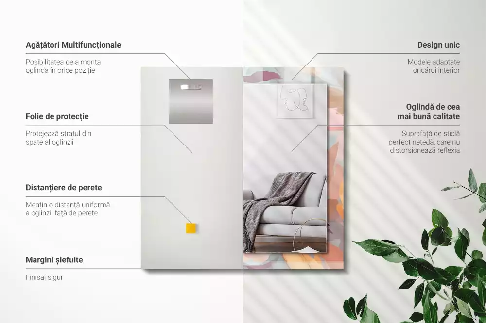 Négyszögletes díszes tükör Virágok levelei pasztell