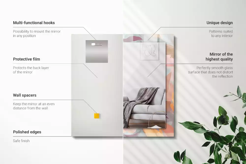 Négyszögletes díszes tükör Virágok levelei pasztell