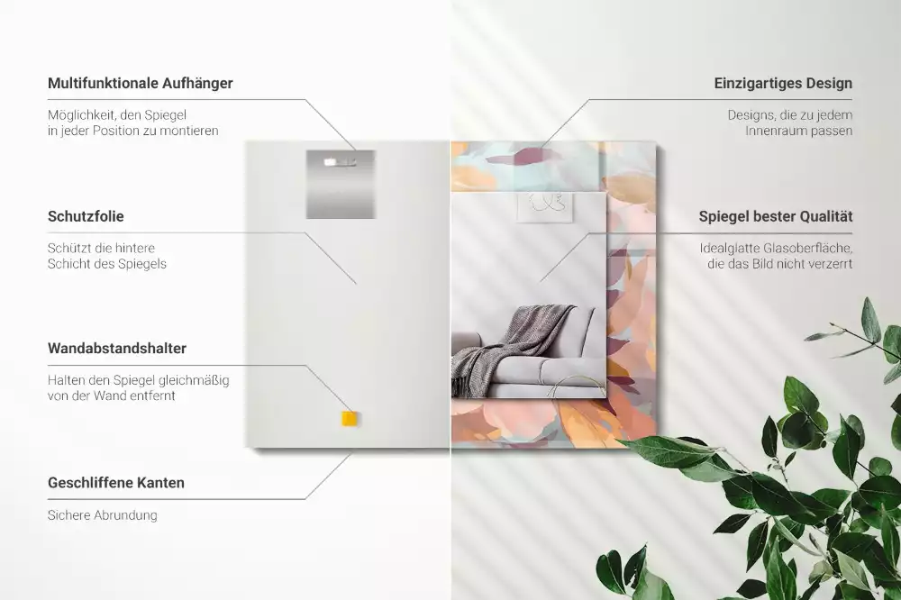 Négyszögletes díszes tükör Virágok levelei pasztell