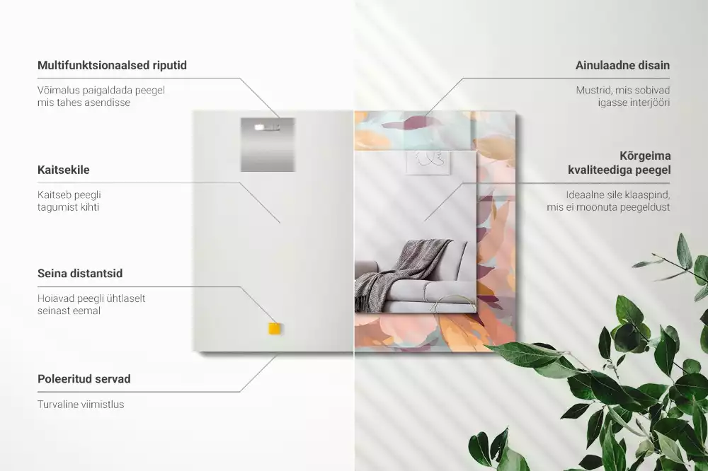 Négyszögletes díszes tükör Virágok levelei pasztell