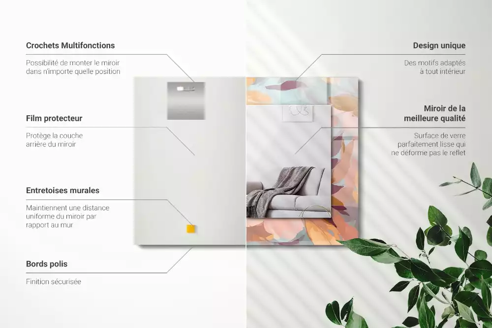 Négyszögletes díszes tükör Virágok levelei pasztell