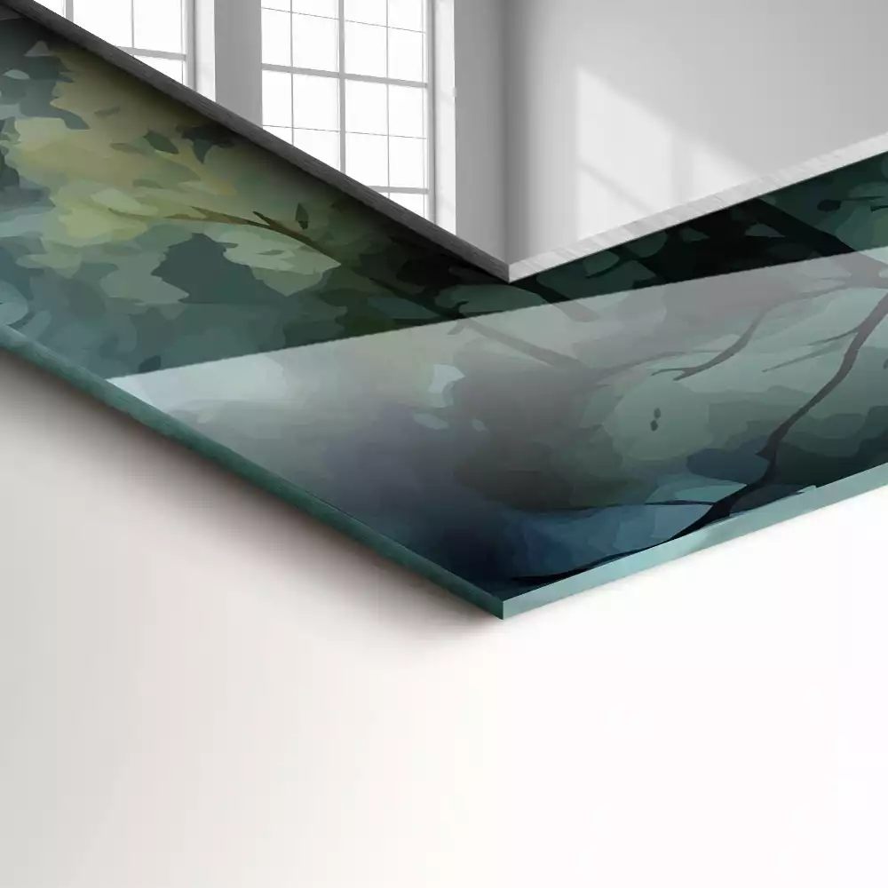 Négyszögletes díszes tükör Erdő a ködben