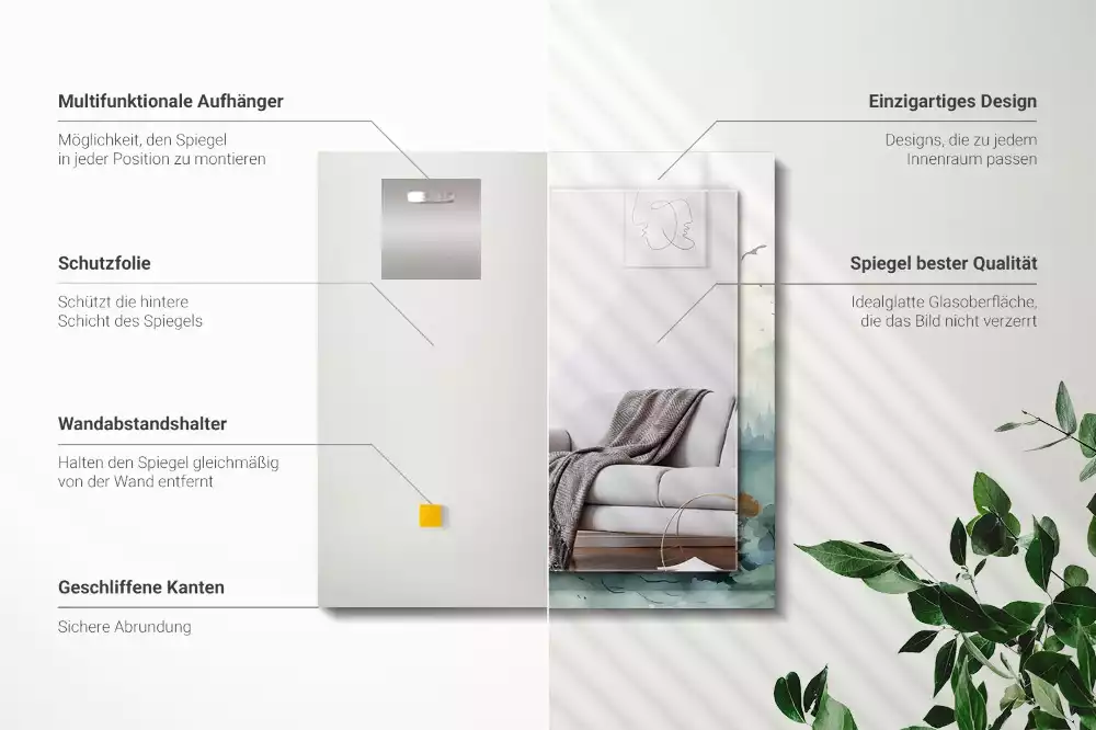 Négyszögletes díszes tükör Erdő a ködben