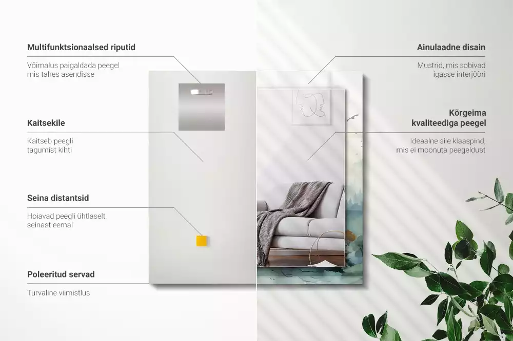 Négyszögletes díszes tükör Erdő a ködben