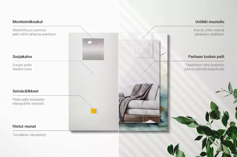 Négyszögletes díszes tükör Erdő a ködben