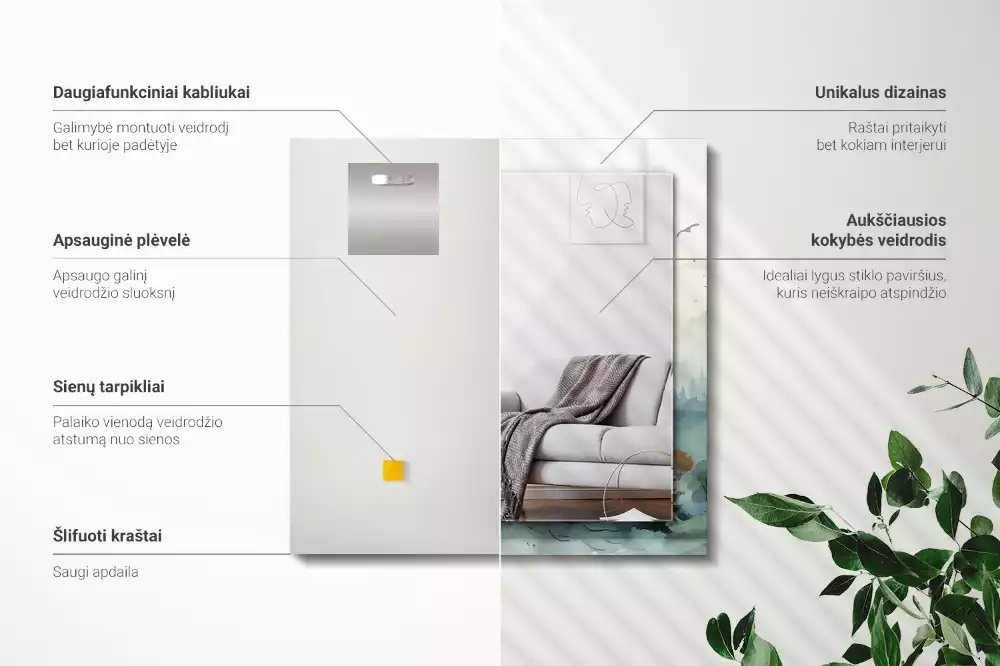 Négyszögletes díszes tükör Erdő a ködben