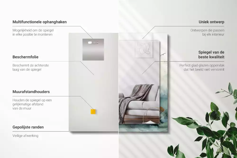 Négyszögletes díszes tükör Erdő a ködben