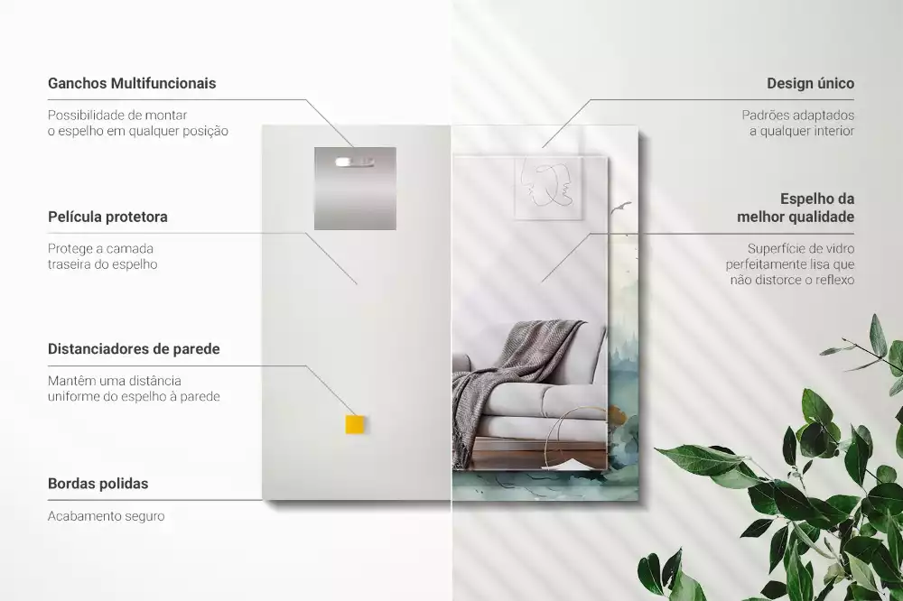 Négyszögletes díszes tükör Erdő a ködben