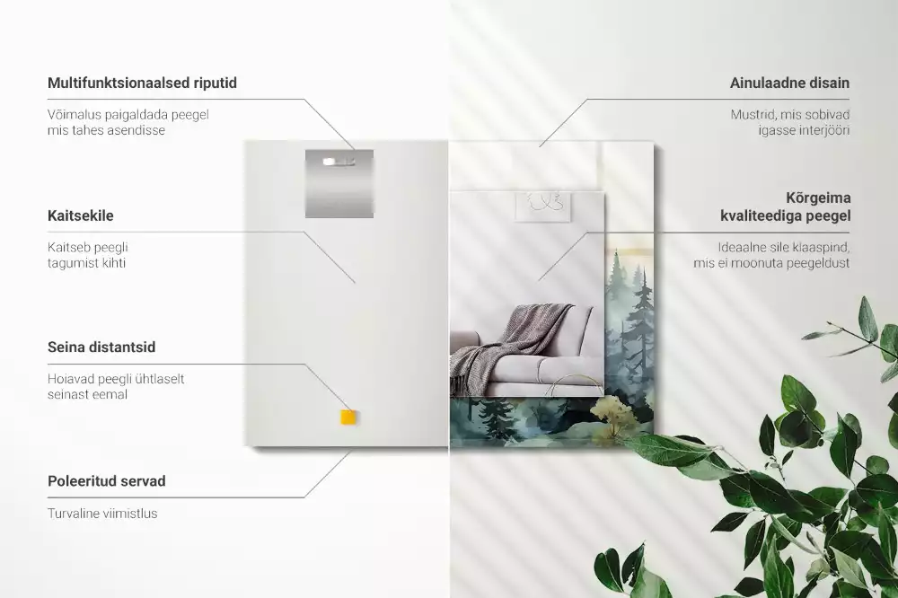 Négyszögletes díszes tükör Erdő a ködben