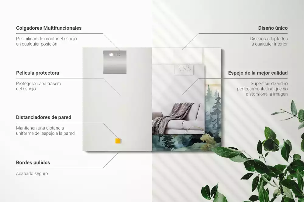 Négyszögletes díszes tükör Erdő a ködben