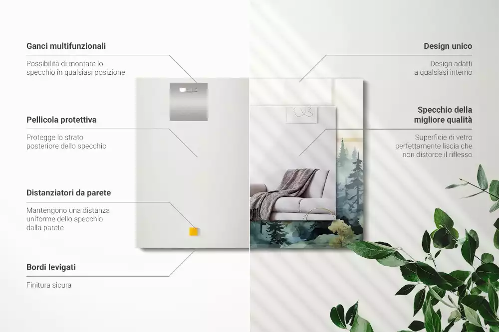 Négyszögletes díszes tükör Erdő a ködben