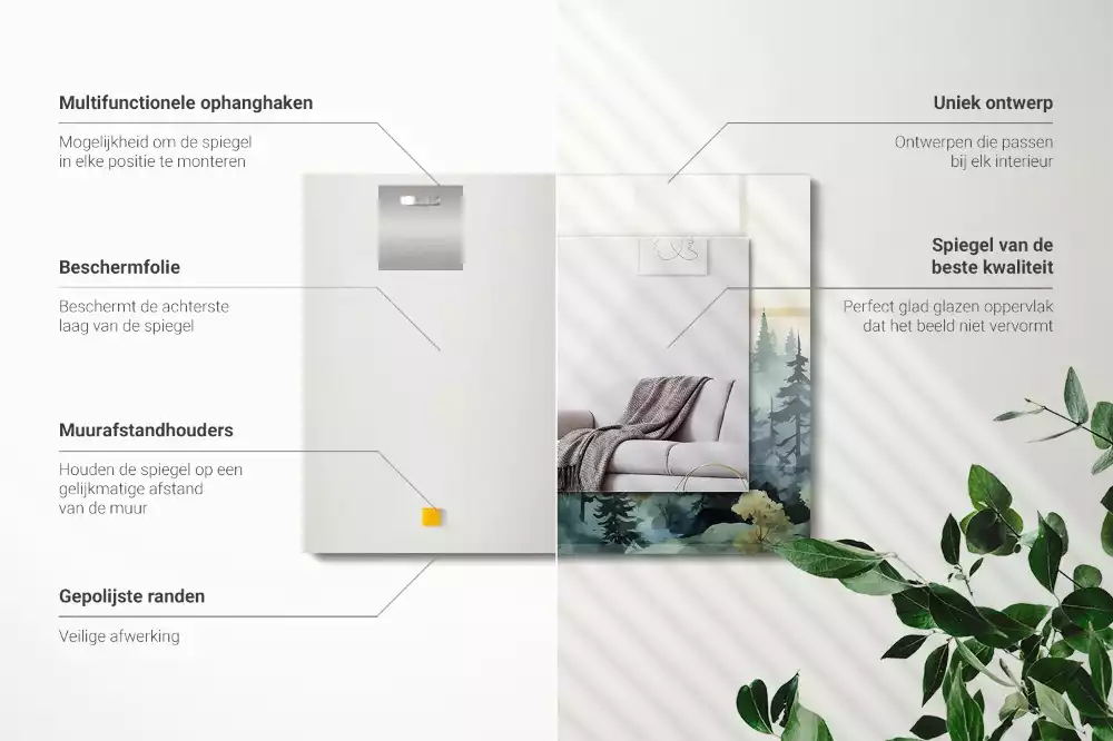 Négyszögletes díszes tükör Erdő a ködben