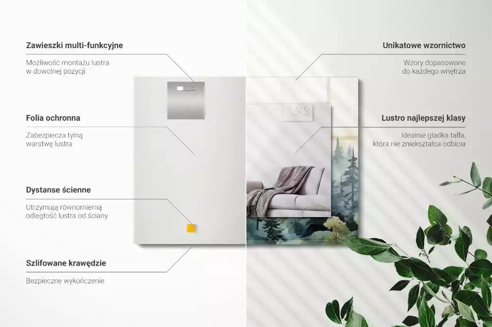 Négyszögletes díszes tükör Erdő a ködben