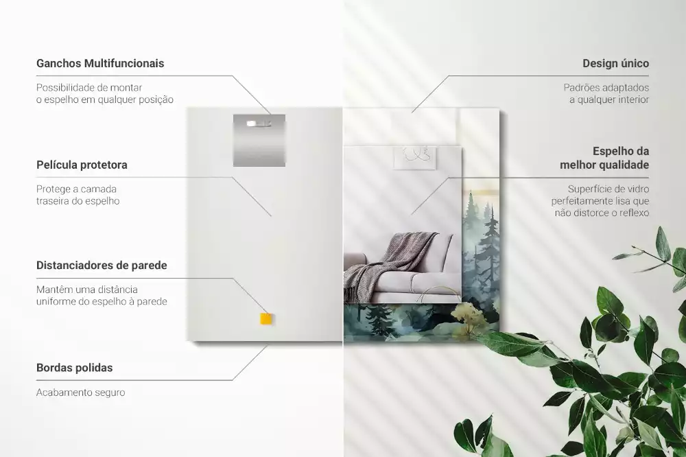 Négyszögletes díszes tükör Erdő a ködben