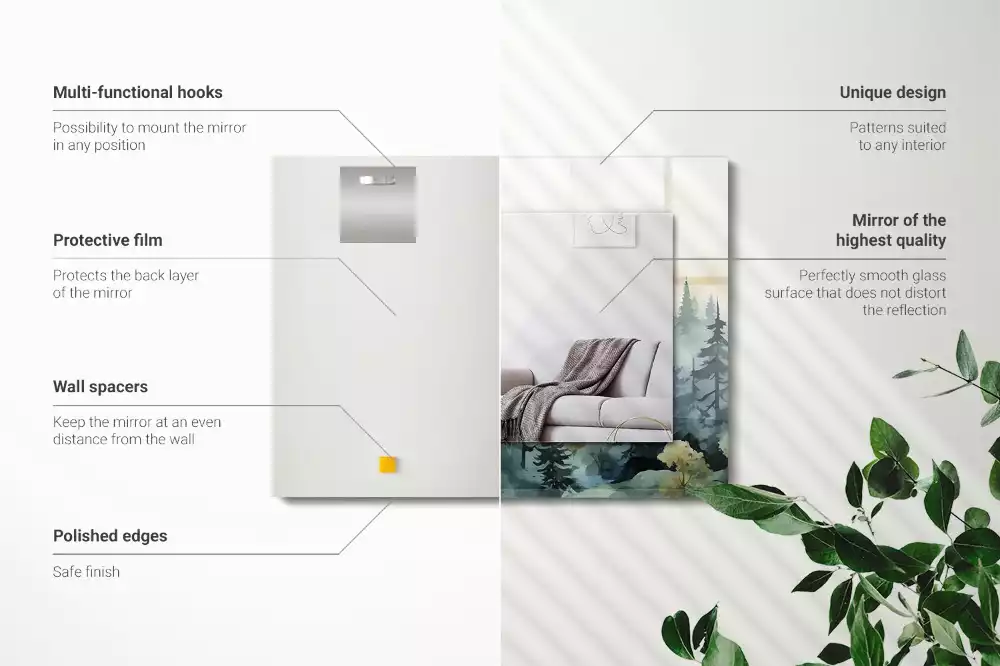 Négyszögletes díszes tükör Erdő a ködben