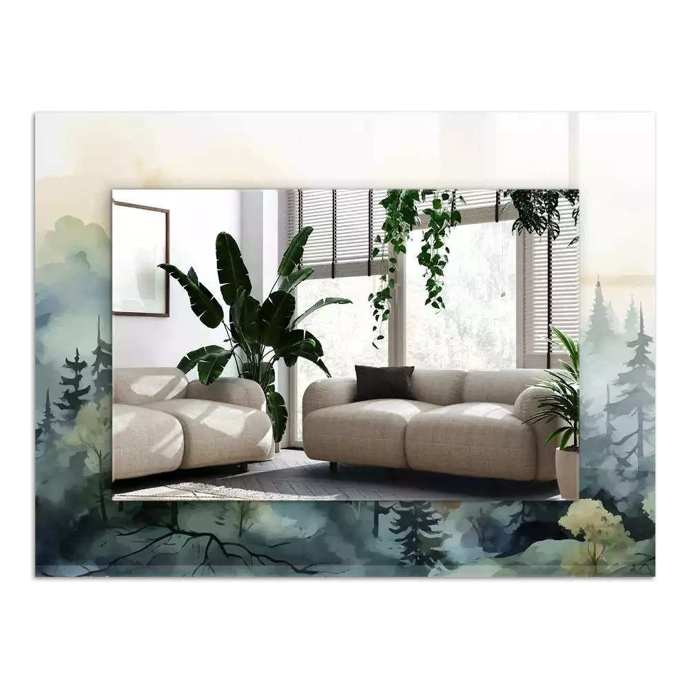 Négyszögletes díszes tükör Erdő a ködben