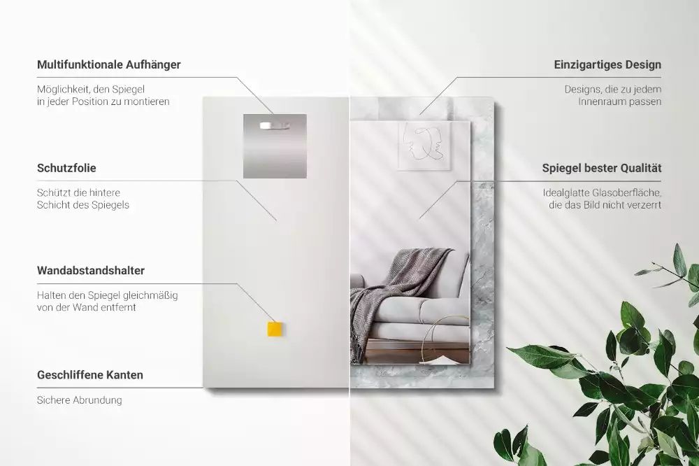 Négyszögletes díszes tükör Márványszürke erek