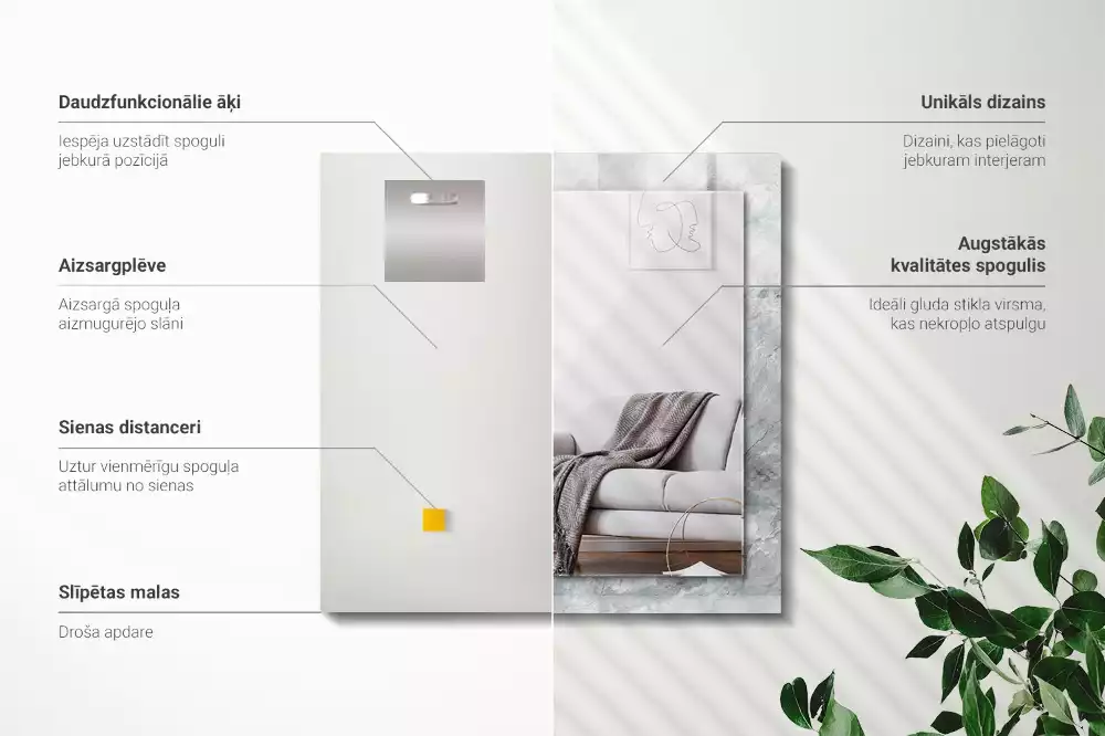 Négyszögletes díszes tükör Márványszürke erek