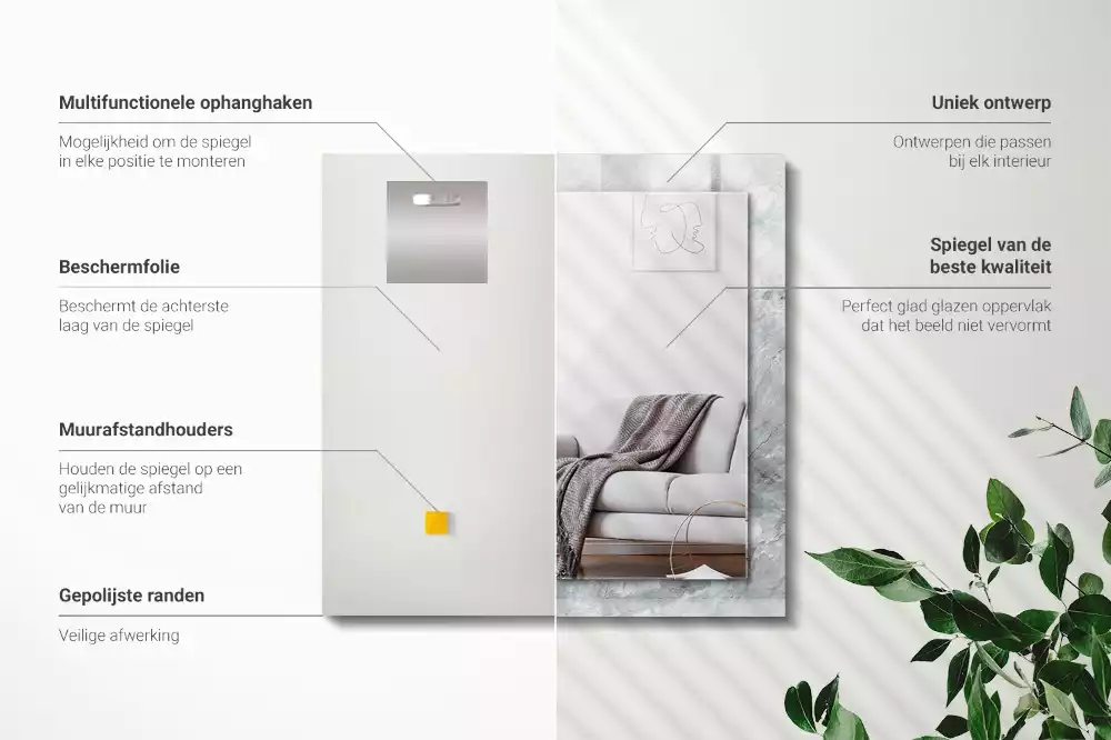 Négyszögletes díszes tükör Márványszürke erek