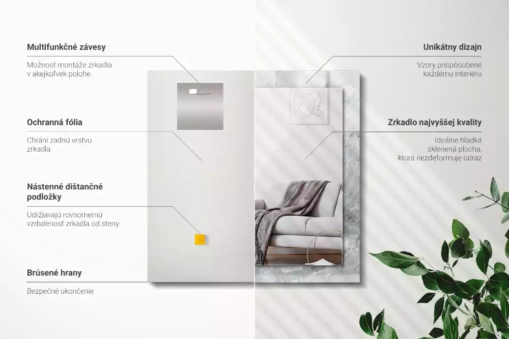 Négyszögletes díszes tükör Márványszürke erek