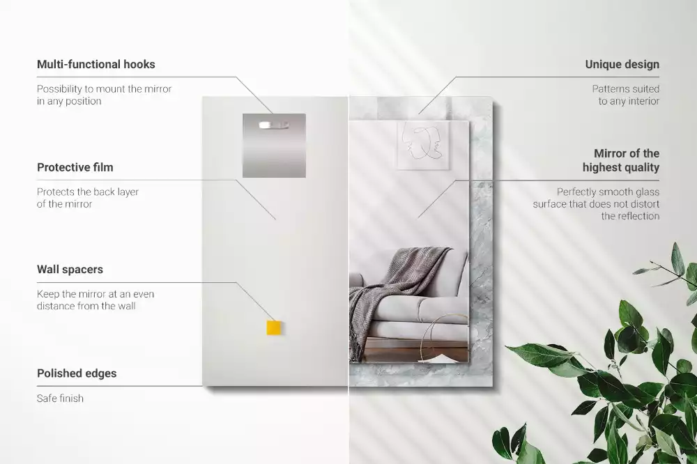 Négyszögletes díszes tükör Márványszürke erek