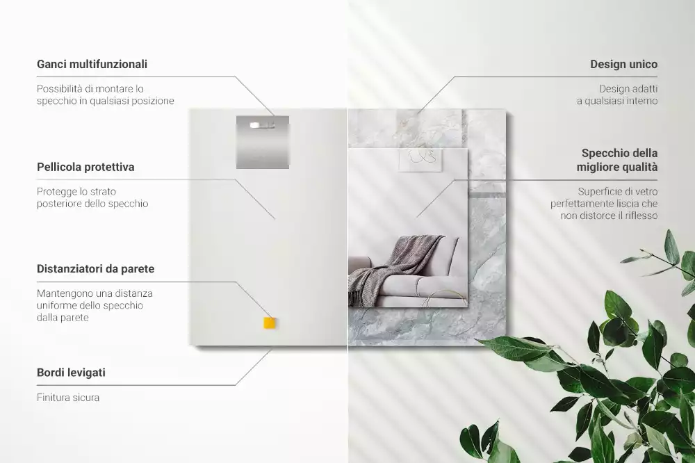 Négyszögletes díszes tükör Márványszürke erek