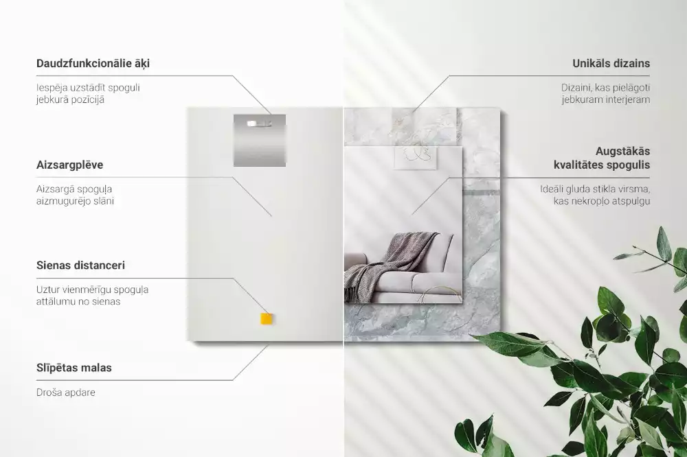 Négyszögletes díszes tükör Márványszürke erek