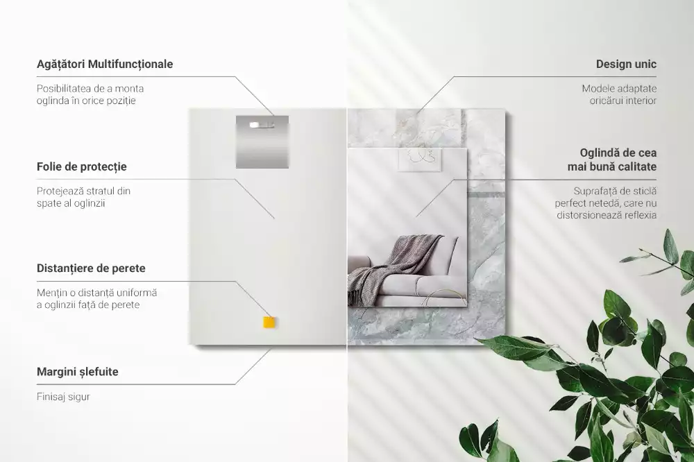 Négyszögletes díszes tükör Márványszürke erek