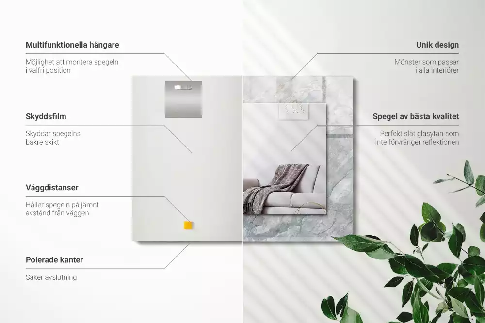 Négyszögletes díszes tükör Márványszürke erek