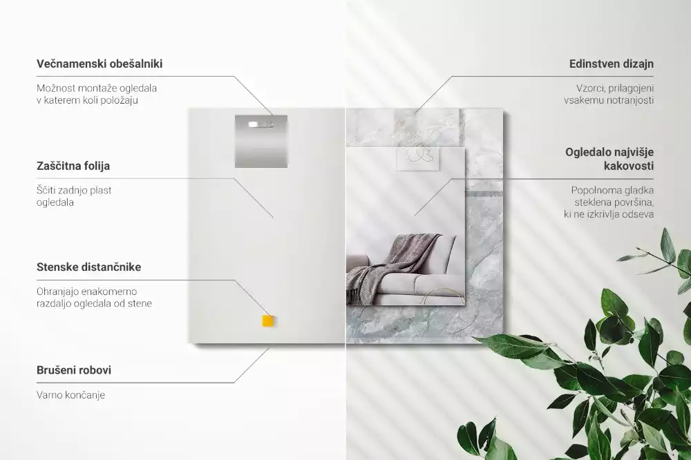 Négyszögletes díszes tükör Márványszürke erek