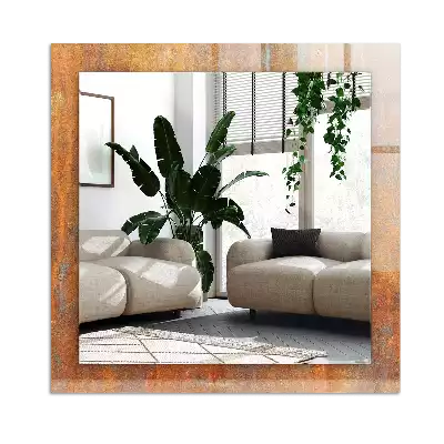 Négyszögletes díszes tükör Rozsdás fém felület