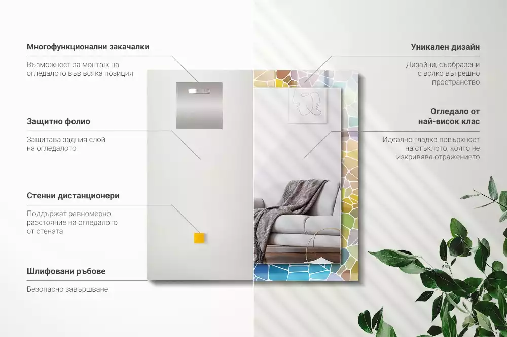 Négyszögletes díszes tükör Színes absztrakt mozaik