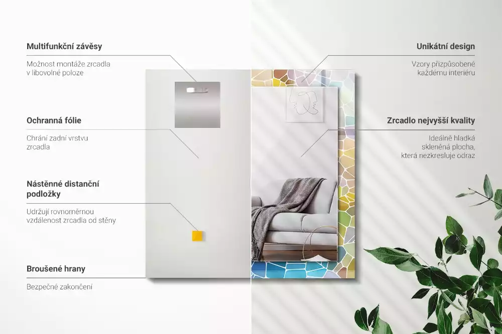 Négyszögletes díszes tükör Színes absztrakt mozaik