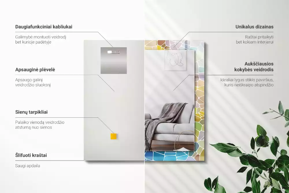 Négyszögletes díszes tükör Színes absztrakt mozaik