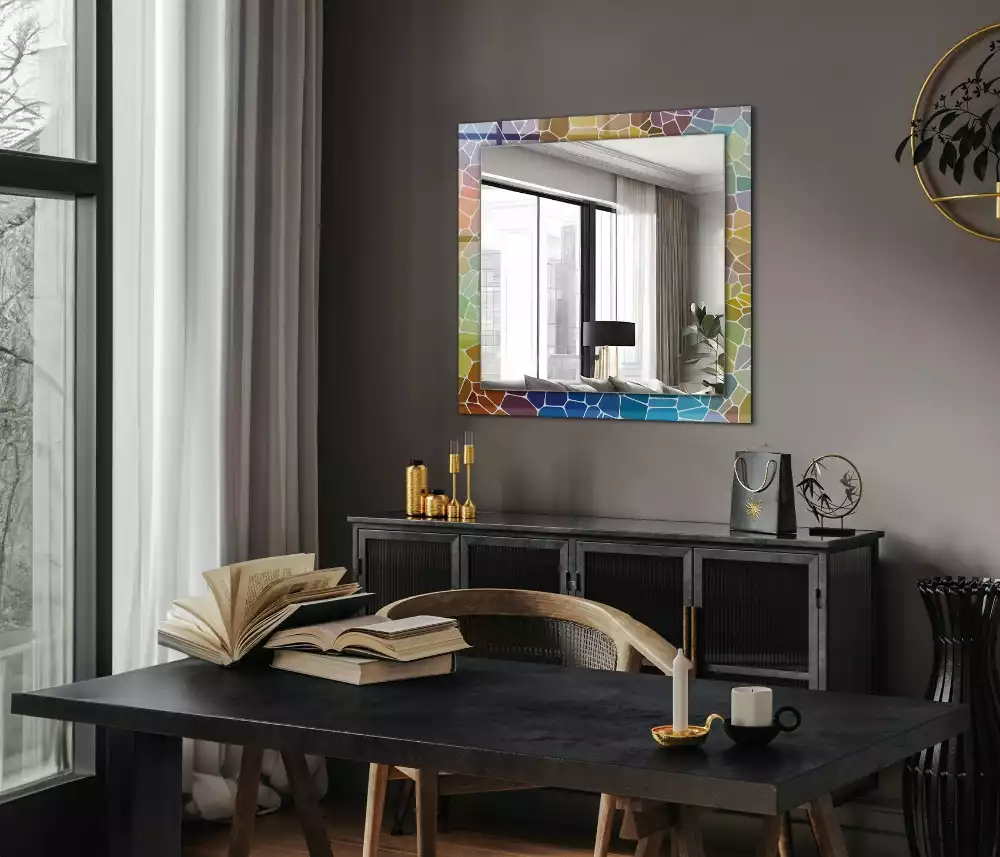 Négyszögletes díszes tükör Színes absztrakt mozaik