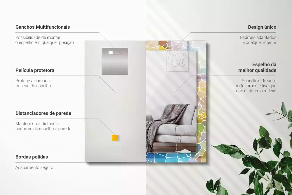 Négyszögletes díszes tükör Színes absztrakt mozaik